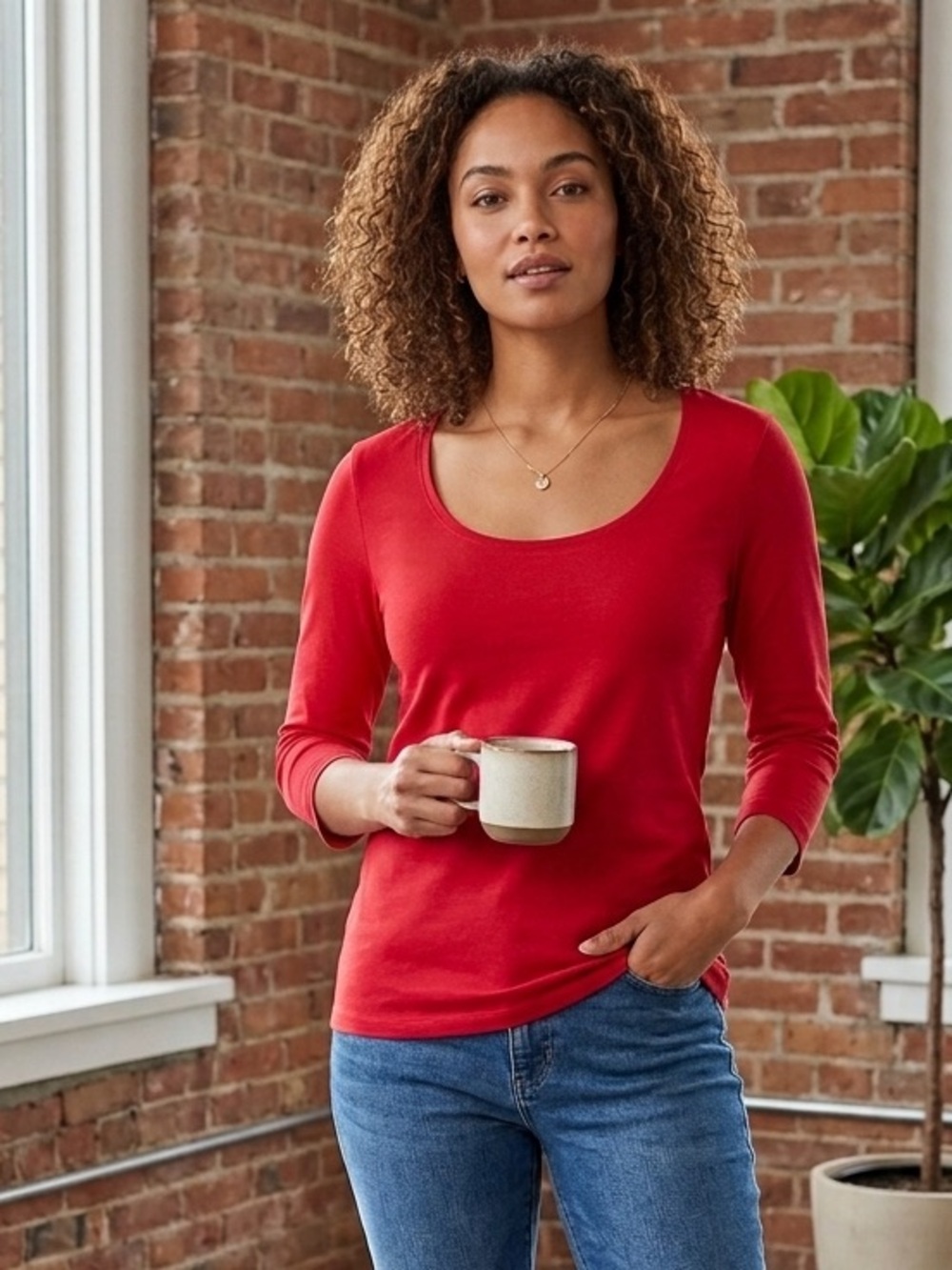 Boden Vibrant Red Scoop Neck 3/4 Sleeve Top, Women’s Size 10, Stretch Shirt
